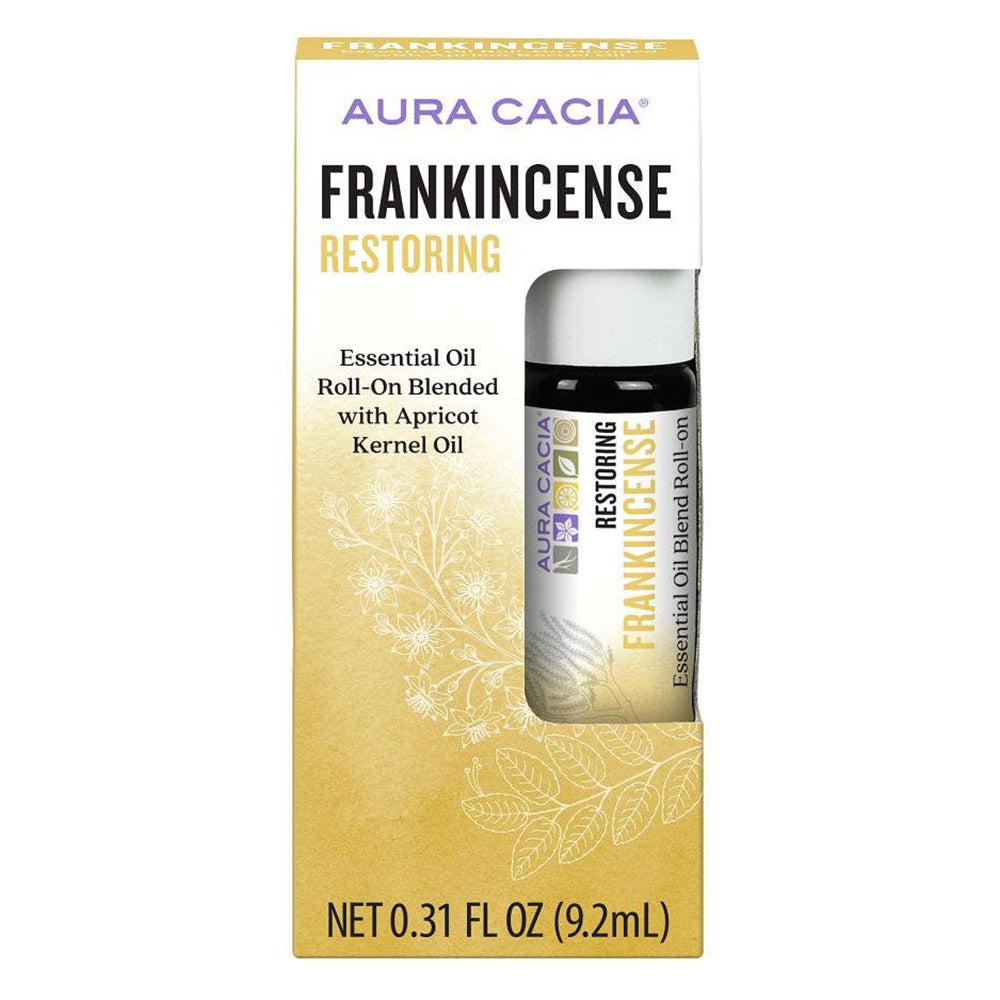 Aura Cacia Essential Oil Blend Revitalizing Roll-On Frankincense Aromatherapy and Wellness Support 0.31Oz (9.2ml)